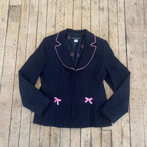 Y2K Pinstripe Blazer with Bow Details